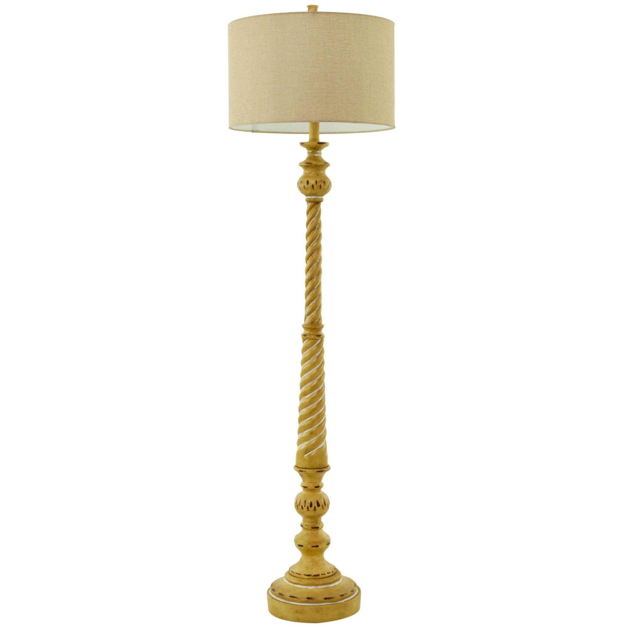 Brown Polystone Turned Style Floor Lamp with Drum Shade 16" x 16" x 60"